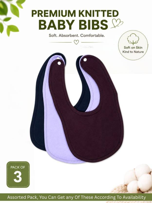 RIGO Jr Cotton Terry Baby Feeding Bibs - Multicolor - Pack of 3(0-24 Months)