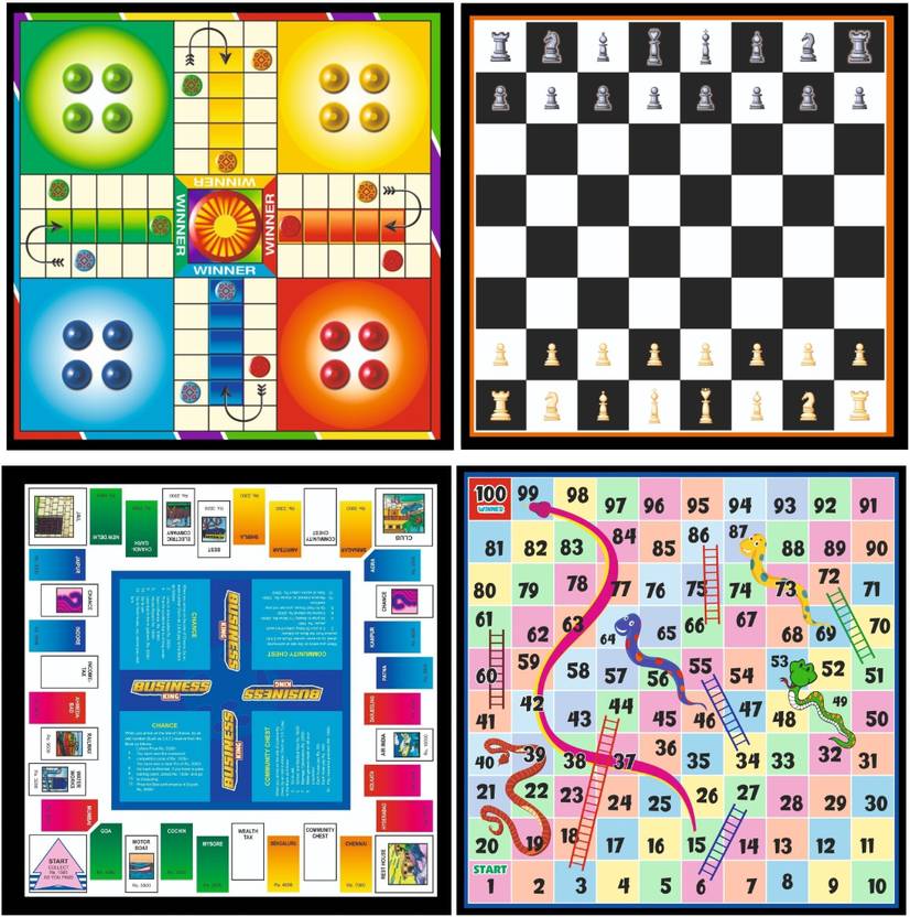 Koel 4 in 1 Wooden 12*12" Business & Snake | Chess & Ludo with all Accessories | Party & Fun Board Game