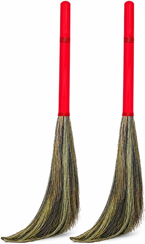 BuwasFashion Premium Quality Natural Long-lasting Plastic Handle Natural broom 2pcs Grass Wet and Dry Broom