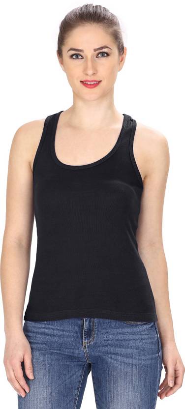 alpha beauty lingerie Casual Sleeveless Solid Women Black Top