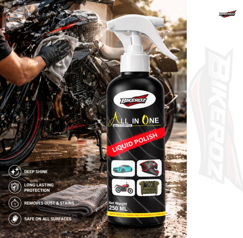 BikerOz Liquid Car Polish for Bumper, Chrome Accent, Dashboard, Exterior, Leather, Metal Parts