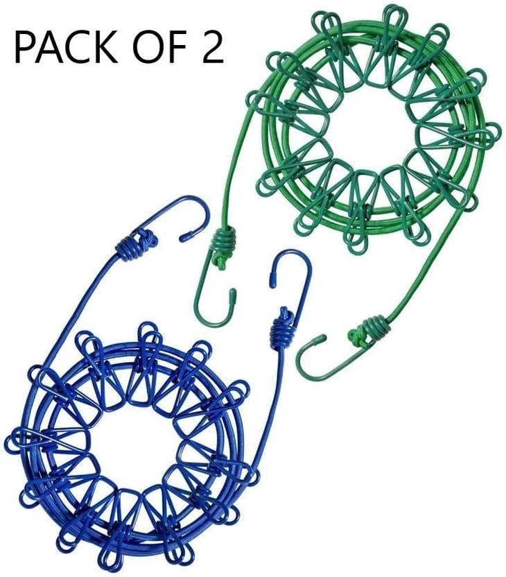 AMBDDED Pack of 2 Drying Rope with 12 Clips & 2 Hooks Travel Clothesline Rope Nylon Retractable Clothesline