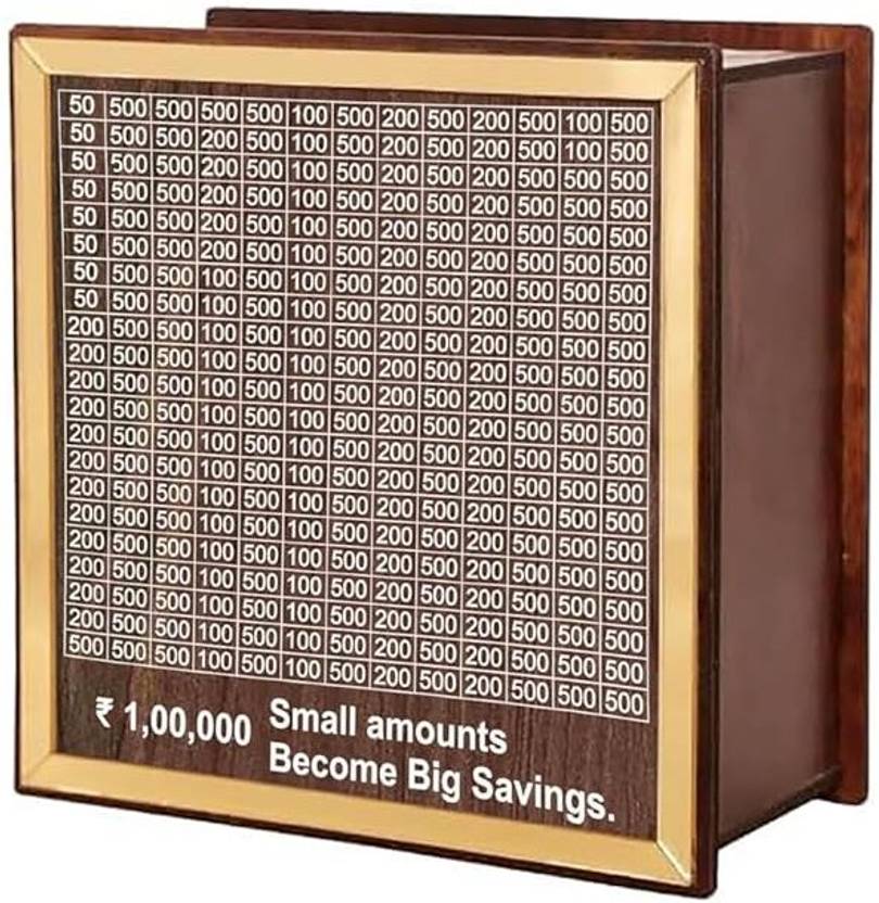 BAGRA Wooden Savings Box ₹100k Budget Piggy Bank Cash & Coin Bank for Adults & Kids Coin Bank