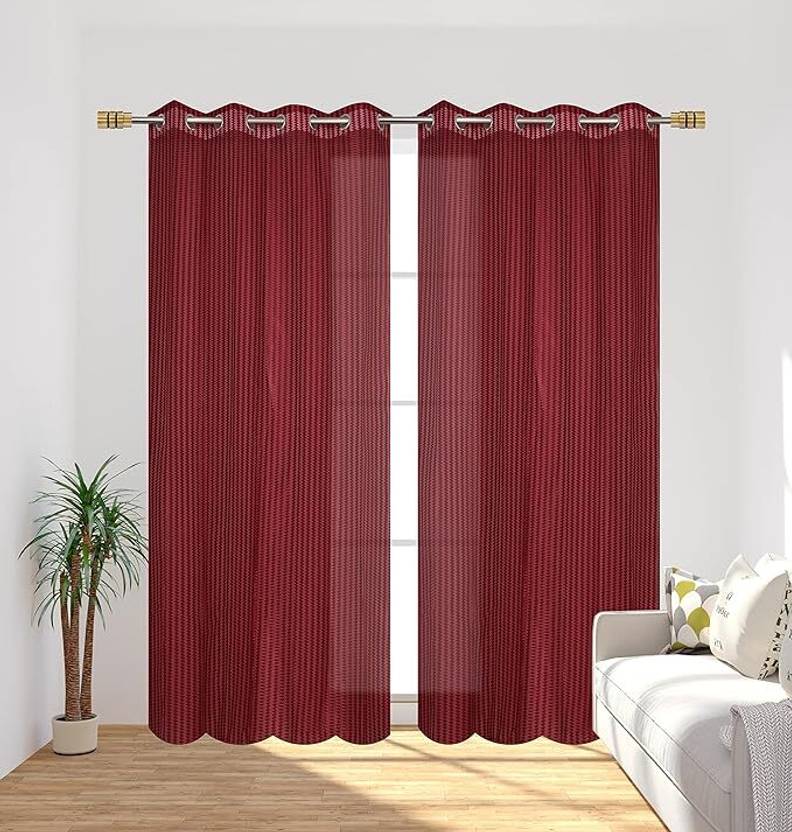 ABODRIC 152 cm (5 ft) Window Polyester Semi Transparent Curtain (Pack Of 2)
