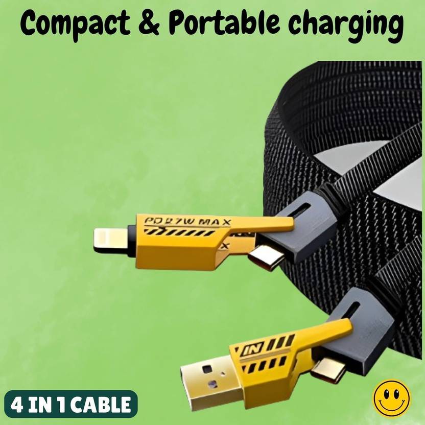 Creative Ent USB Type C Cable 1 m 4 in 1 Multi Function Fast Charging Cable with Lightning/Type C For MobileR21