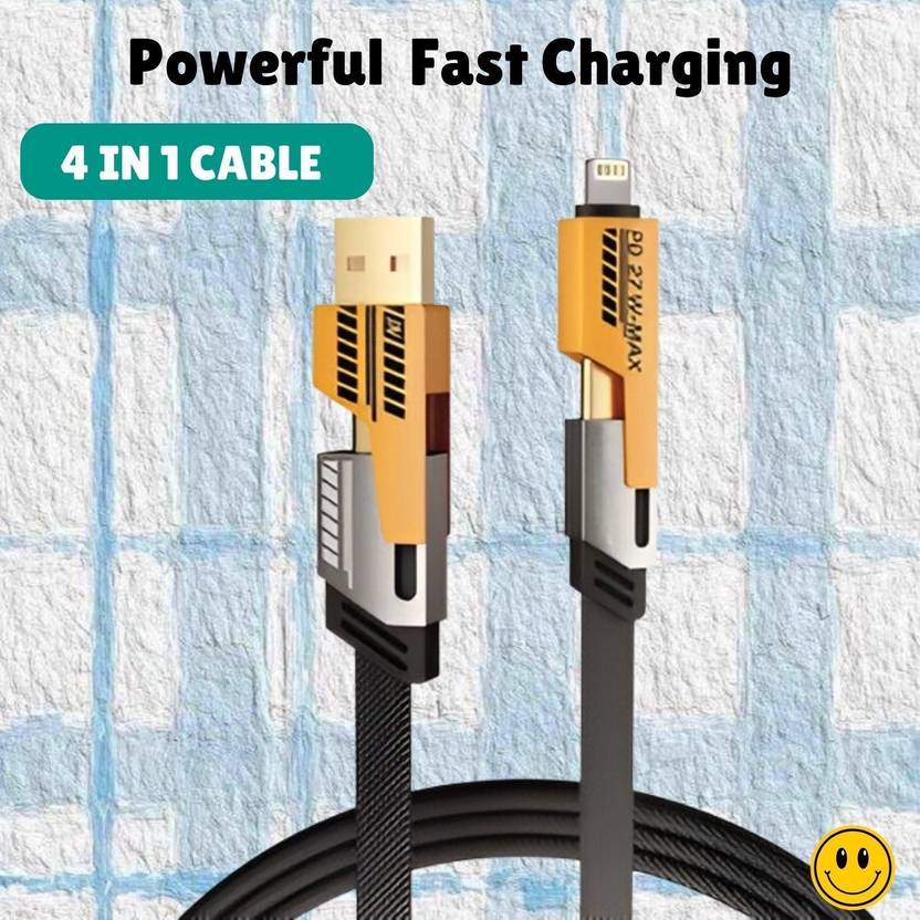 Creative Ent USB Type C Cable 1 m 4 in 1 Multi Function Fast Charging Cable with Lightning/Type C For MobileR96