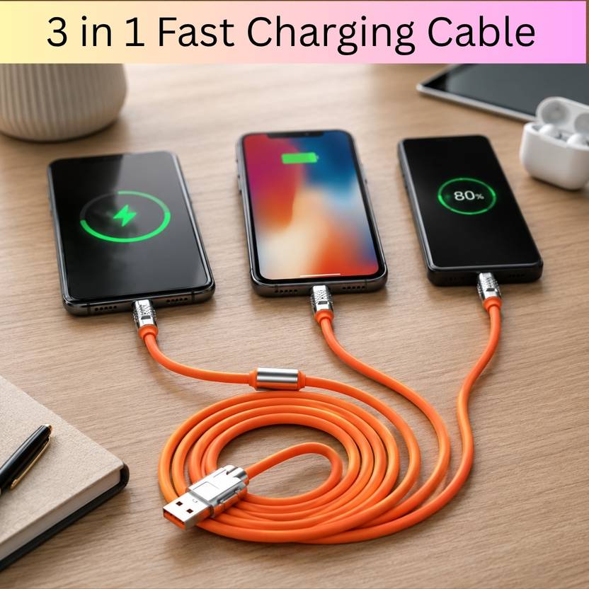 SYARA 3-in-1 Cable 1 m 3-in-1 Fast Charging Cable USB-A to Type-C, Lightning for Mobile & TabletsCL312