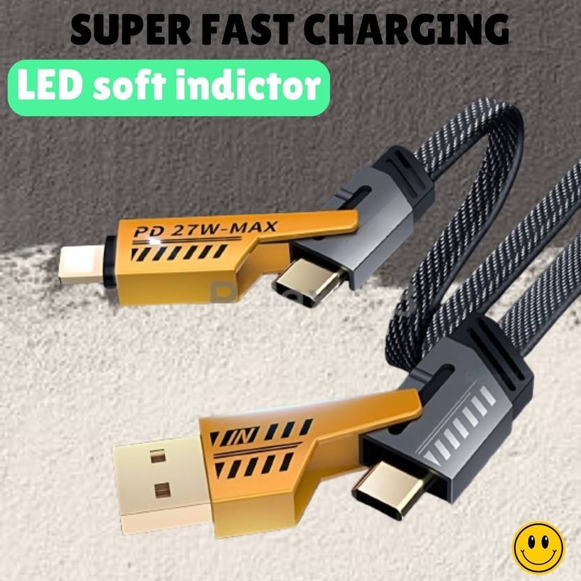Creative Ent USB Type C Cable 1 m 4 in 1 Multi Function Fast Charging Cable with Lightning/Type C For MobileR61