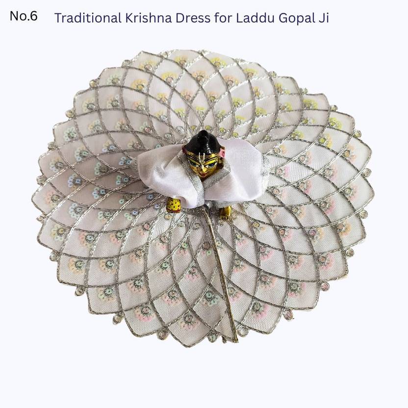 BROKA NO6, Laddu Gopal Dress, White Mirror Work Krishna Poshak for Thakur Ji Dress