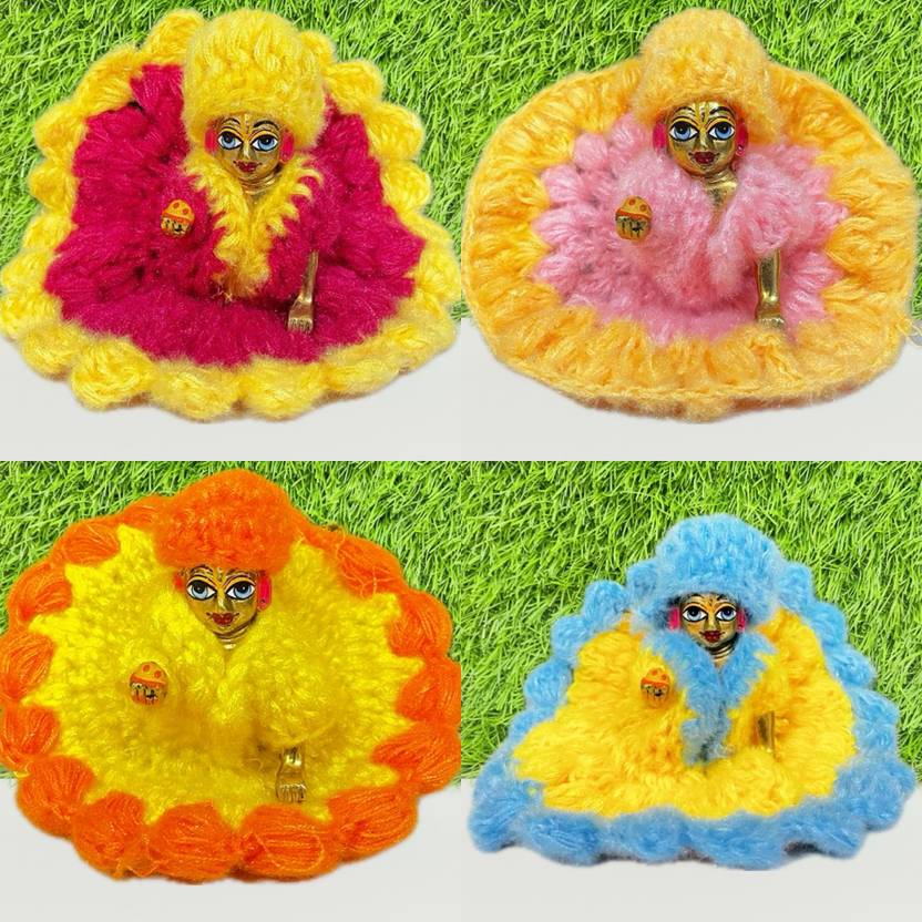Rajveer Traders Size4, Winter Woolen Dress for Laddu Gopal Ji, Random Colour, Pack of 4 Dress