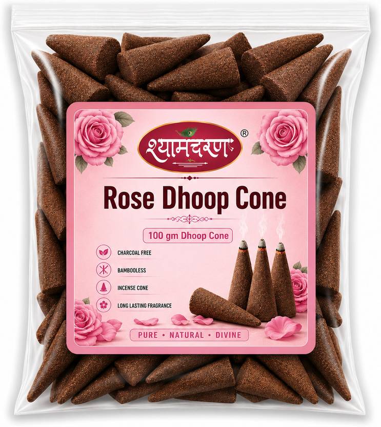 shyamcharan Premium Rose Dhoop Cones 100 g for Pooja, Prayer & Freshness Rose Dhoop