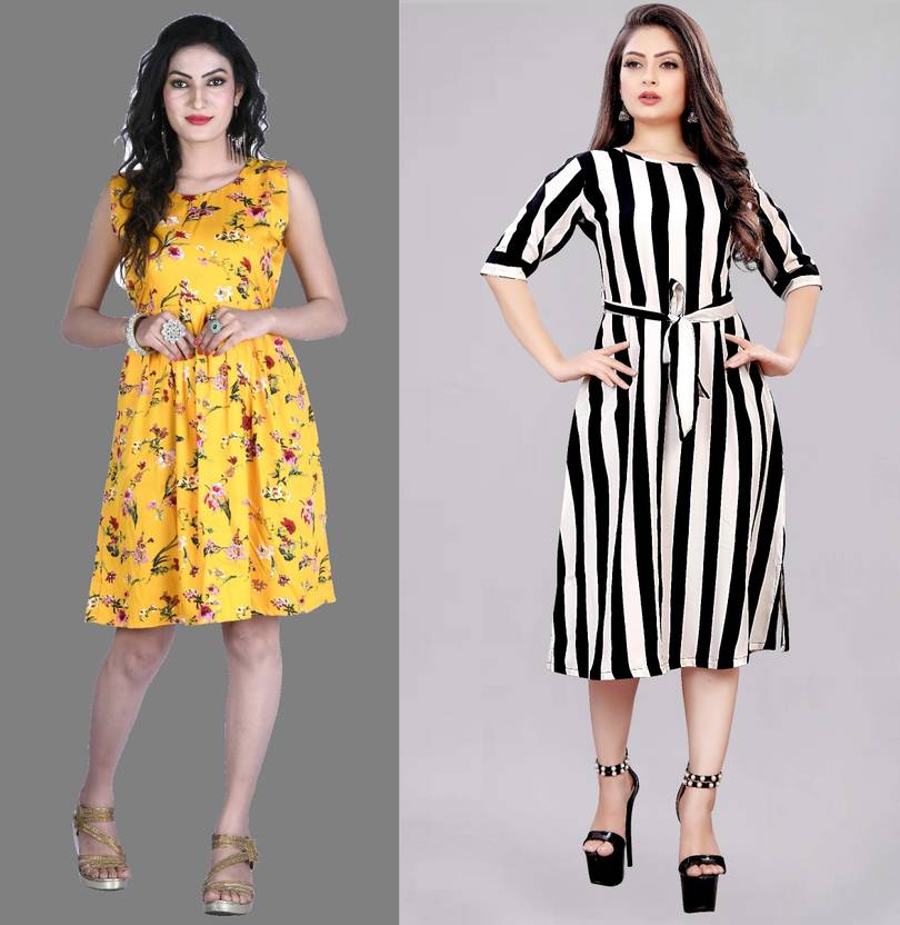 Women Fit and Flare Multicolor Dress