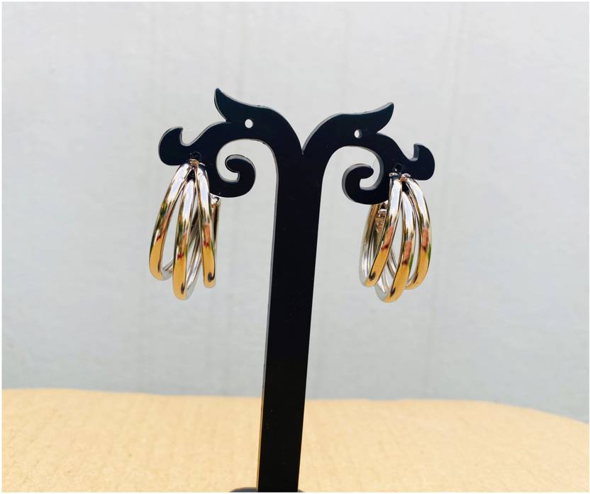 Velvet Box 3 in1 layer Metal Hoops Earring For Daily wear Metal Hoop Earring