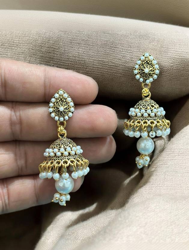 Antico Traditional Pearl Studded Jhumka Jhumki Earrings for Girls and Women Alloy Jhumki Earring, Drops & Danglers, Chandbali Earring