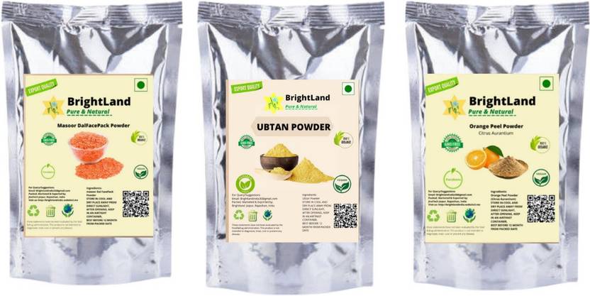 Brightland 50gm Masoor Dal powder 50gm Ubtan powder 50gm Orange peel powder