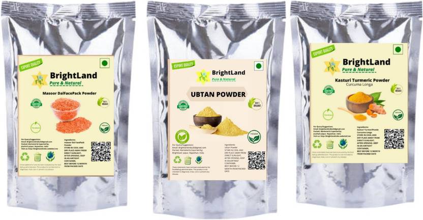 Brightland 50gm Masoor Dal powder 50gm Ubtan powder 50gm Kasturi Haldi powder