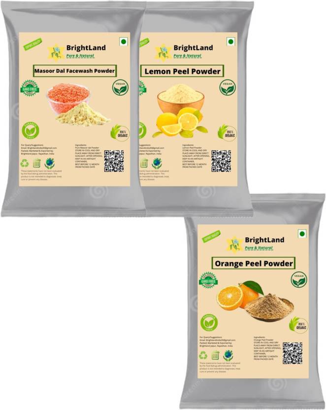 Brightland 200gm Orange peel powder , 50gm Masoor Dal powder 50g Lemon powder
