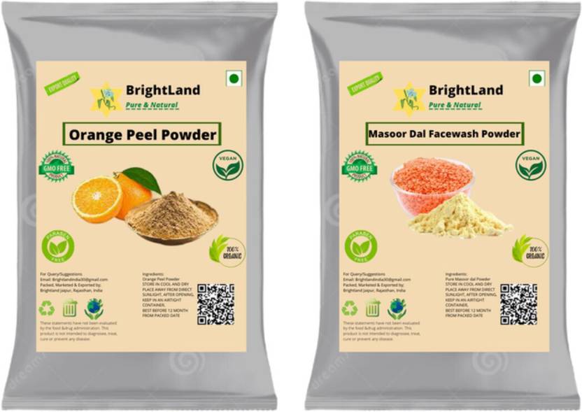 Brightland 100% Pure & Natural Orange peel powder & Masoor Dal powder 75gm Each pack of 2
