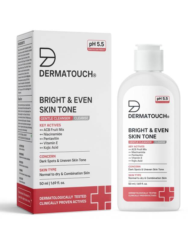 Dermatouch Bright & Even Skin Tone Gentle Cleanser | Helps Reduce Dark Spots & Uneven Tone | pH 5.5 Daily Face Wash