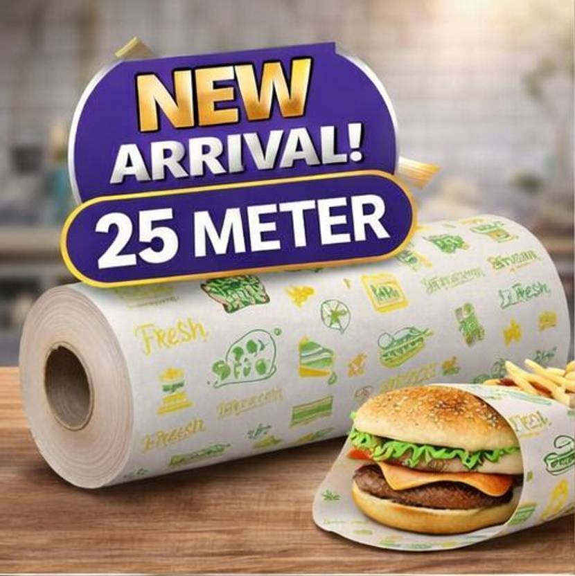 VANSH 25 Meter Printed Food Wrapping Paper Roll | Food Grade & Greaseproof Paper Foil