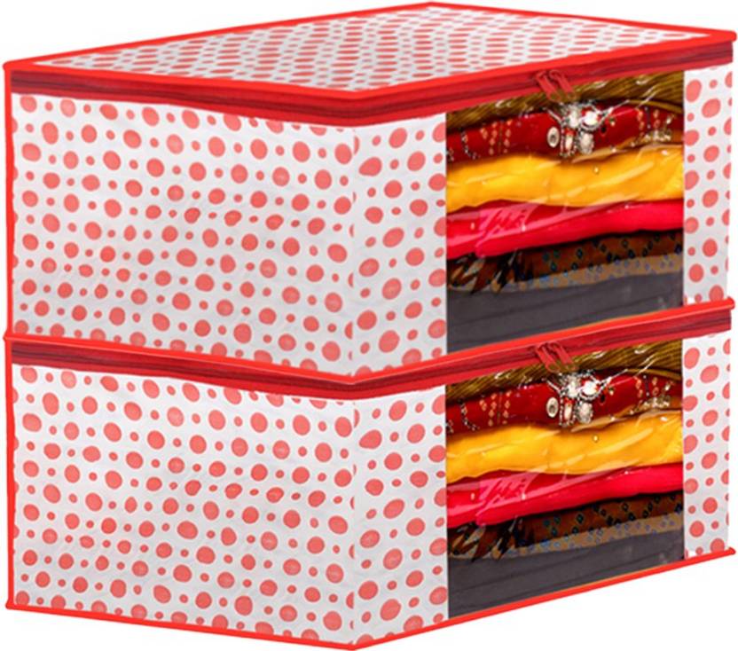 AARON INC Garment Cover Dot Printed Foldable, Non-Woven Saree Cover/Organizer With Transparent Window RB_02