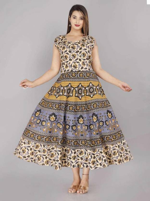 ANUNJA Printed Pure Cotton Stitched Flared/A-line Gown