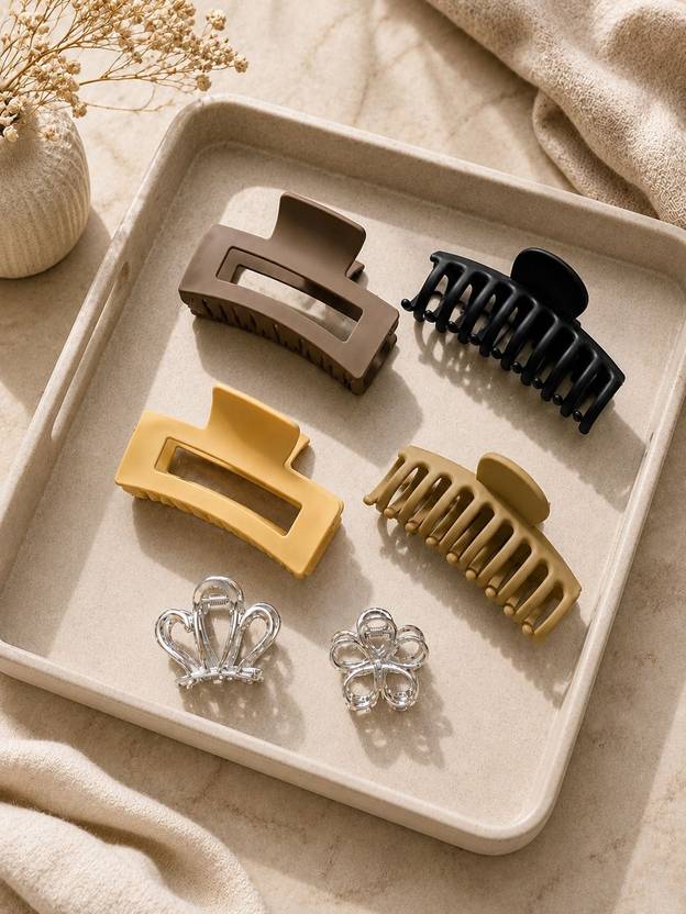 Dressberry Strong Hold Hair Clutcher Combo of 6 Matte Metal Hair Clips for Women Use Hair Claw