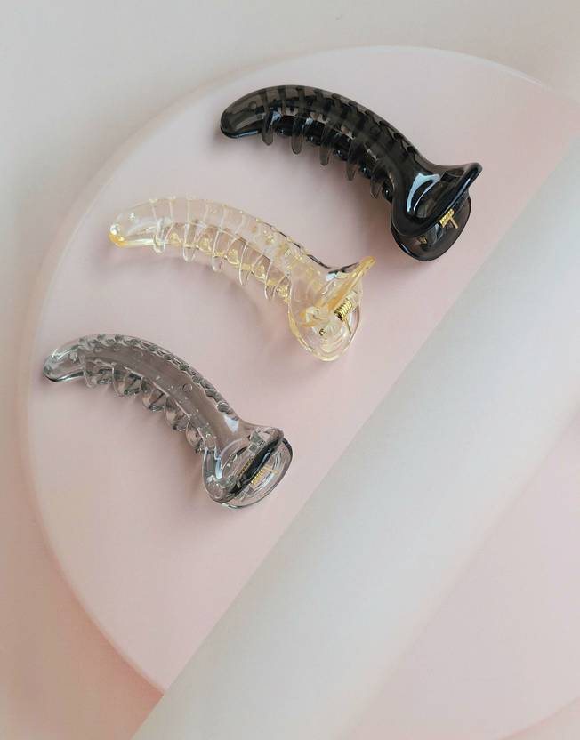 Glitchez Banana Style Premium Transparent Hair Claw Clips for Women & Girls (Pack of 3) Banana Clip