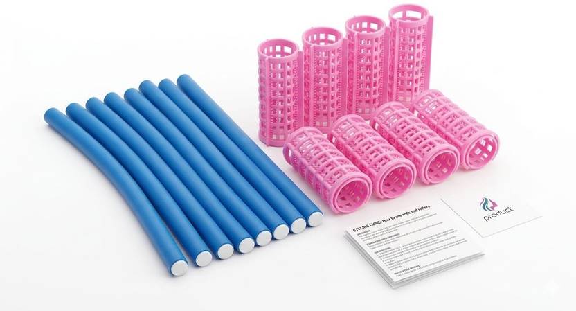 VIVIAN 10pc Flexible Curling Rods with 8pc Hairdressing Curlers, Soft & No Heat (Pink) Hair Curler