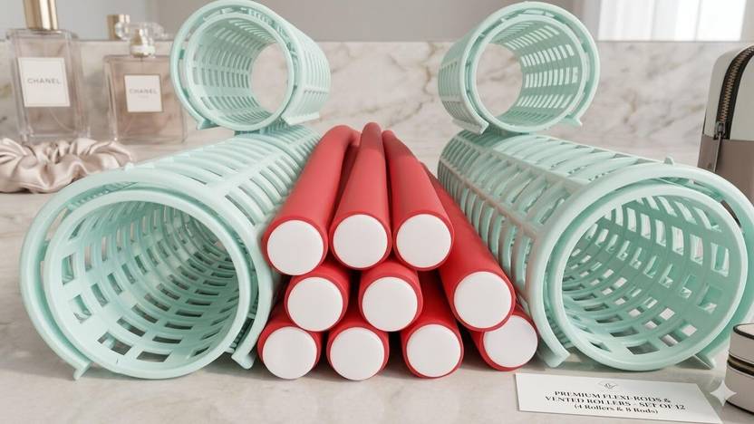 VIVIAN 10pc Flexible Curling Rods with 8pc Hairdressing Curlers, Soft & No Heat (Green) Hair Curler