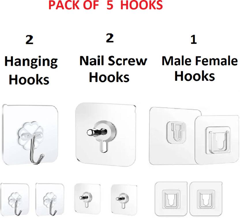 QinPin Combo of Adhesive Wall Hanging, Nail Screw and Male Female Hooks