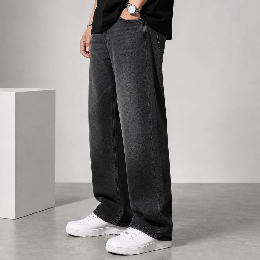 AJJ Men Baggy Fit Mid Rise Black Jeans - Image 9