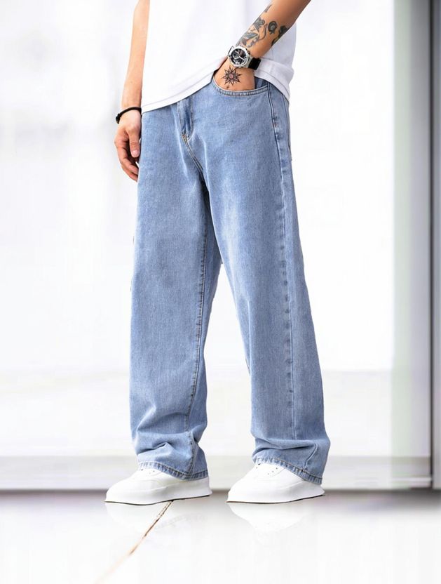 WAYKING Men Loose Fit Mid Rise Beige Jeans - Image 10