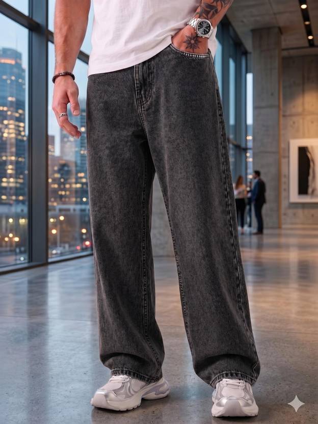 FUDE PRIDE Men Loose Fit Mid Rise Dark Grey Jeans