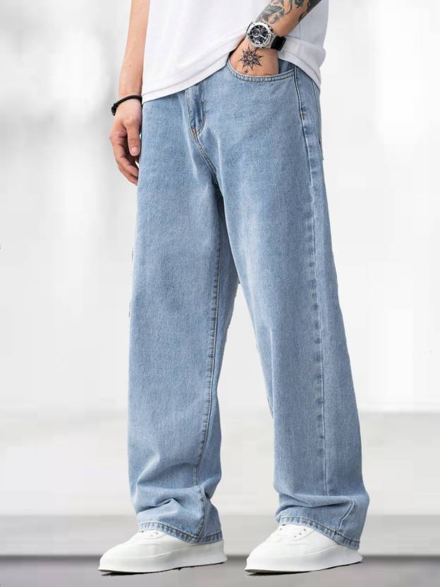 ANGERHOOD Men Loose Fit Mid Rise Light Blue Jeans