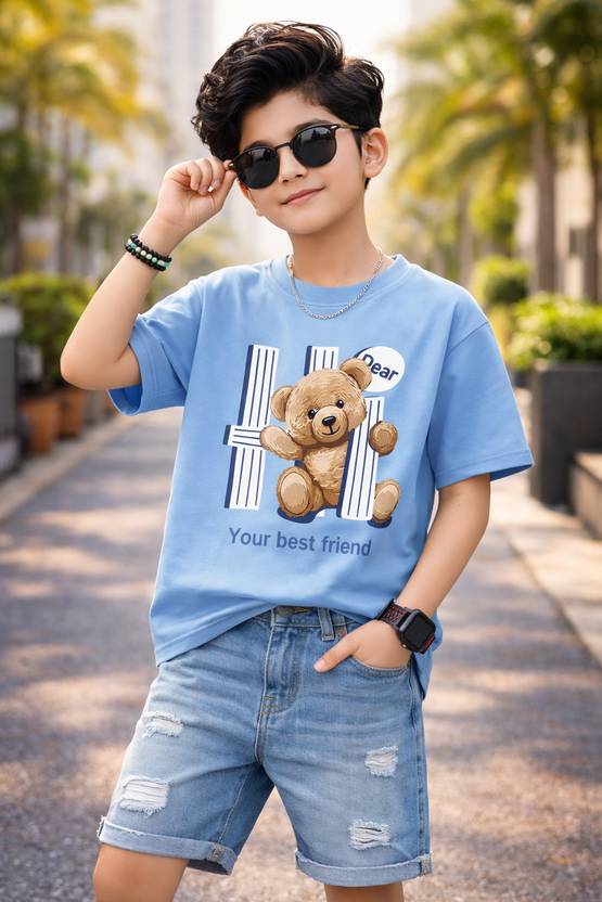 KEESOR Boys Graphic Print Cotton Blend Regular T Shirt