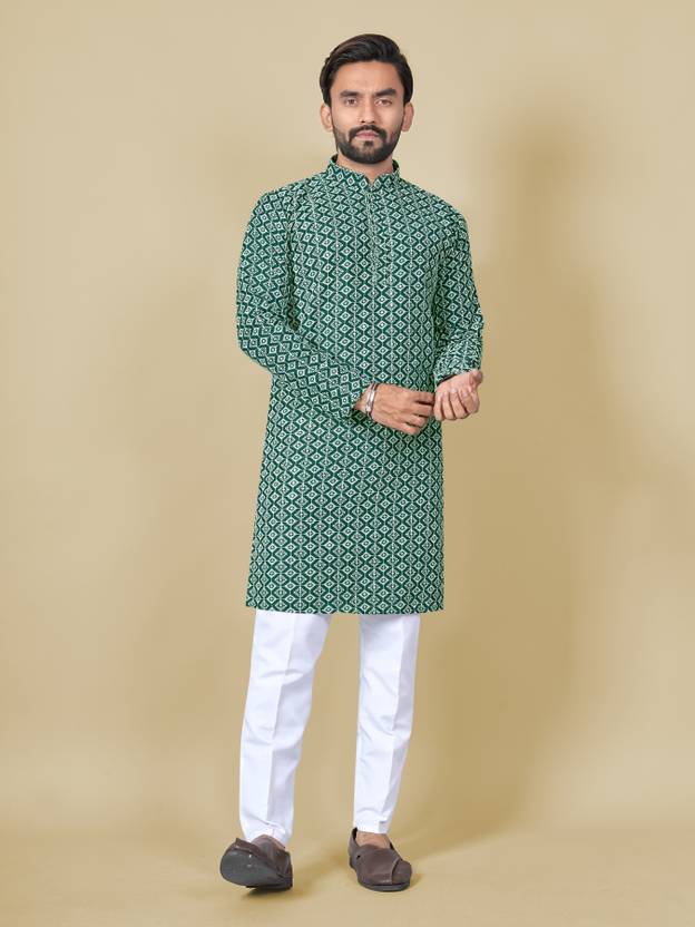 LEIPZIG FASHION Embroidered Viscose Rayon Straight Kurta for Men