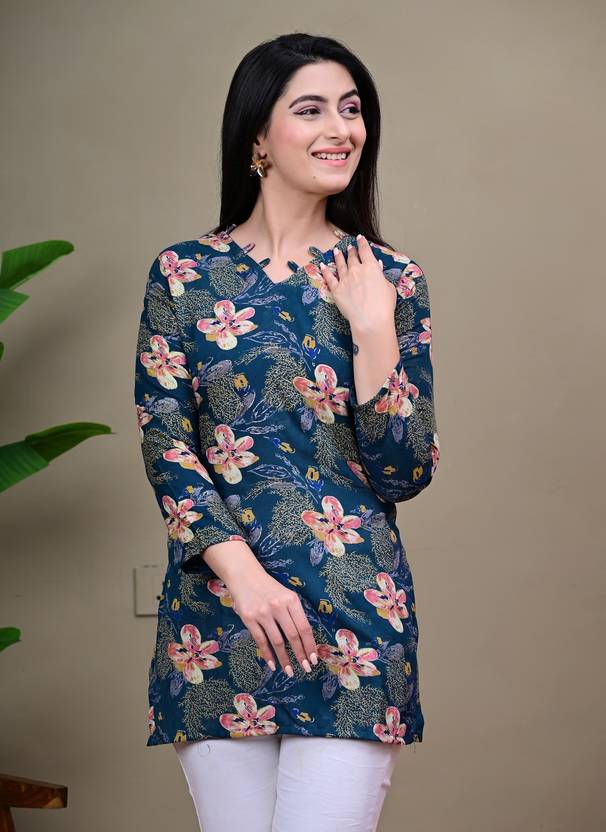 Dhibha Printed Viscose Rayon Straight Kurta for Women