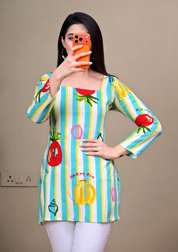 Dhibha Printed Viscose Rayon Straight Kurta for Women