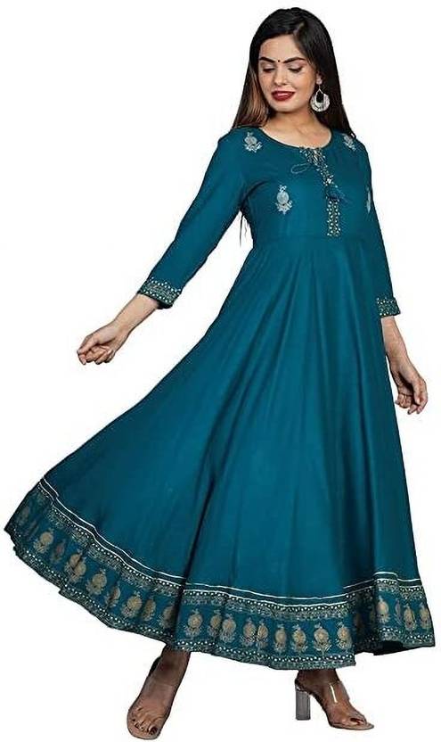 ALHD Printed, Embroidered Viscose Rayon Flared Kurta for Women