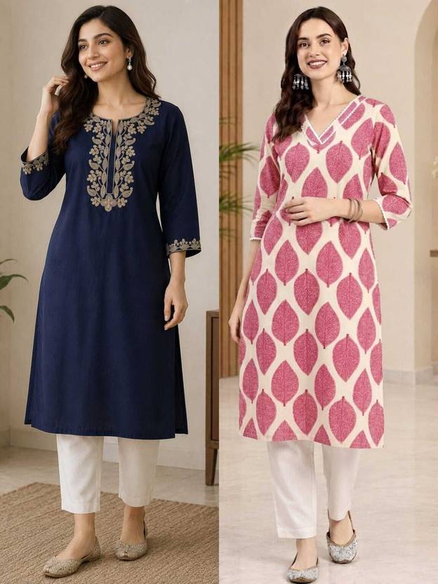 INDOFABRIC Women Printed, Chikan Embroidery Straight Kurta