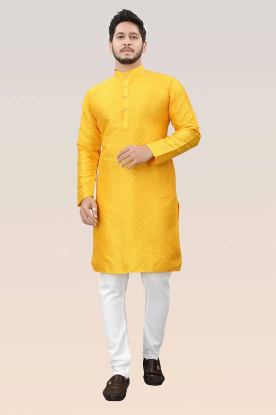 DivRa Clothing Self Design Jacquard Straight Kurta for Men