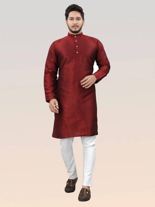 DivRa Clothing Self Design Jacquard Straight Kurta for Men