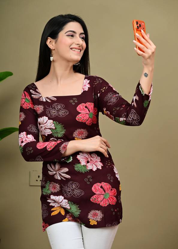 Dhibha Printed Viscose Rayon Straight Kurta for Women