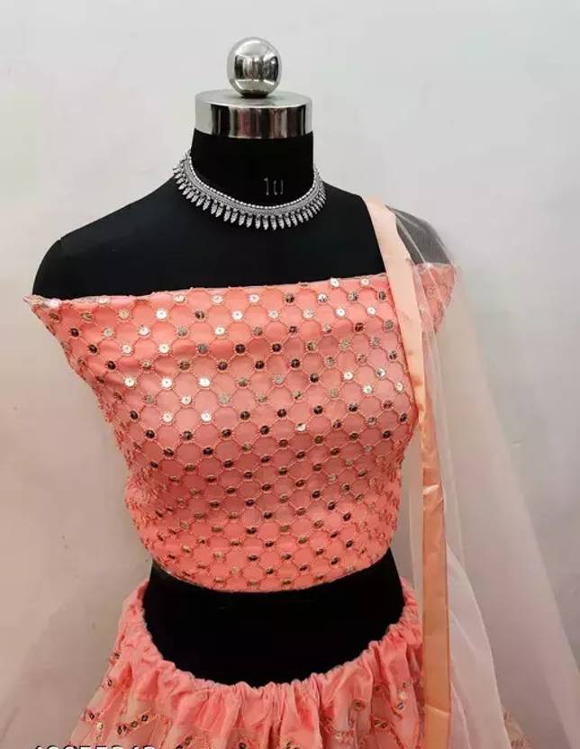 Embroidered Semi Stitched Lehenga Choli  (Orange)