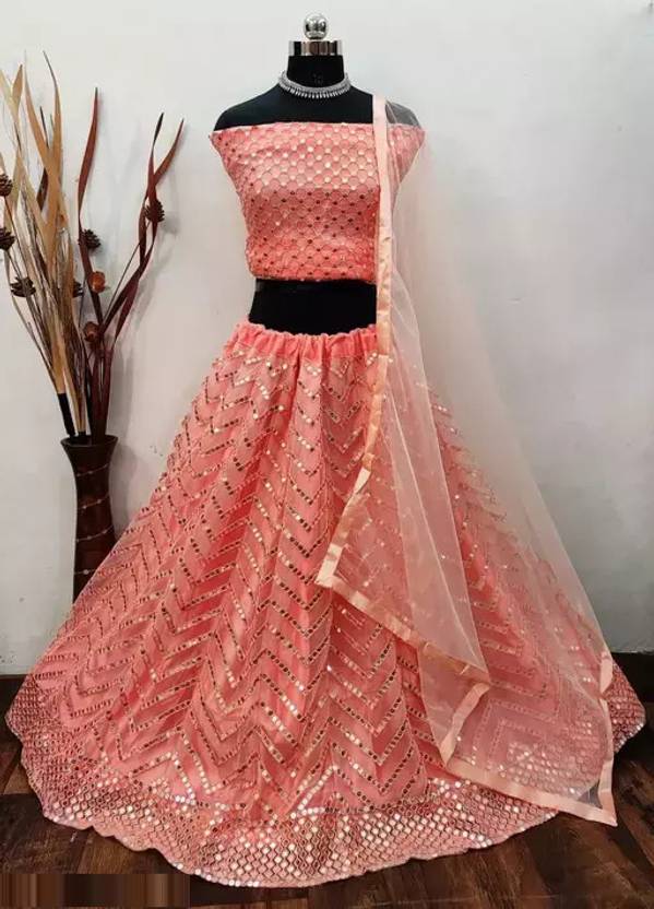 Embroidered Semi Stitched Lehenga Choli  (Orange)