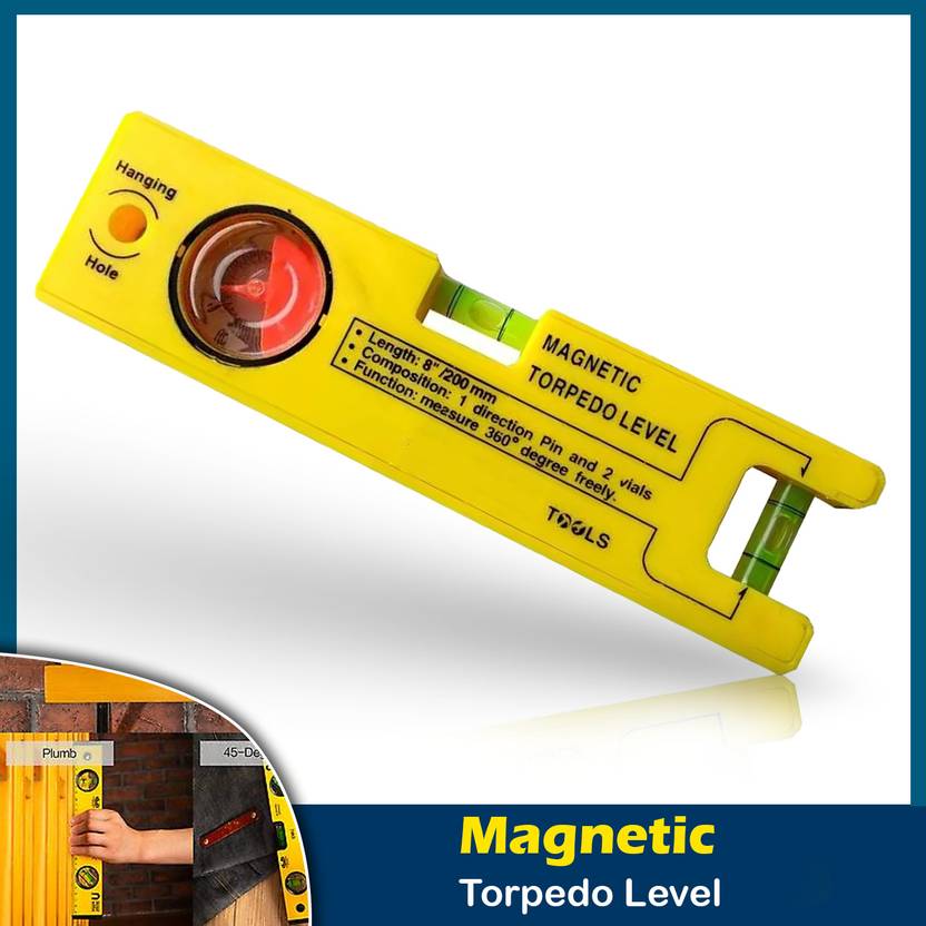 ARQEST Magnetic Torpedo Level Set – 200mm/8 Inch Spirit Level A_a3 8" Long, Measures 360 Magnetic Torpedo Level with Magnet and 2 Vials Magnetic Torpedo Level
