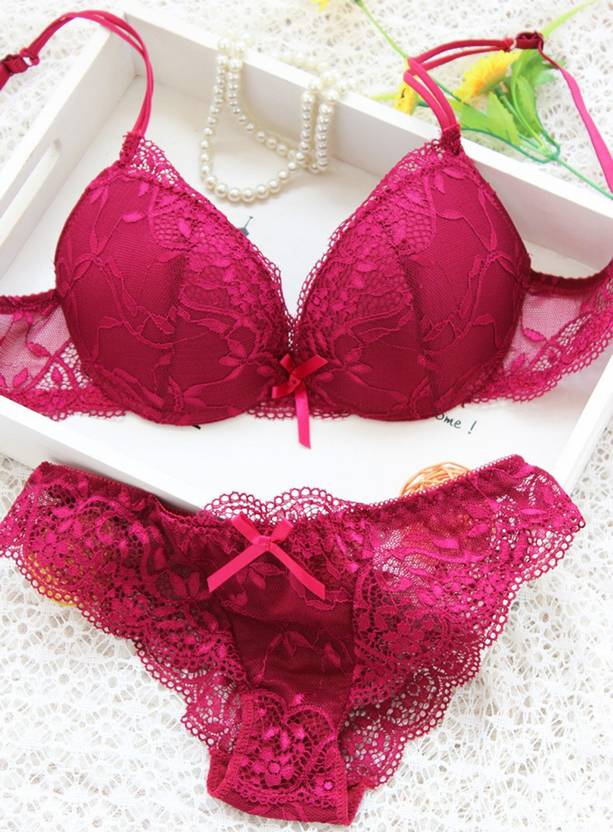 Antra Enterprise Bra & Panty Set Self Design Pink Lingerie Set