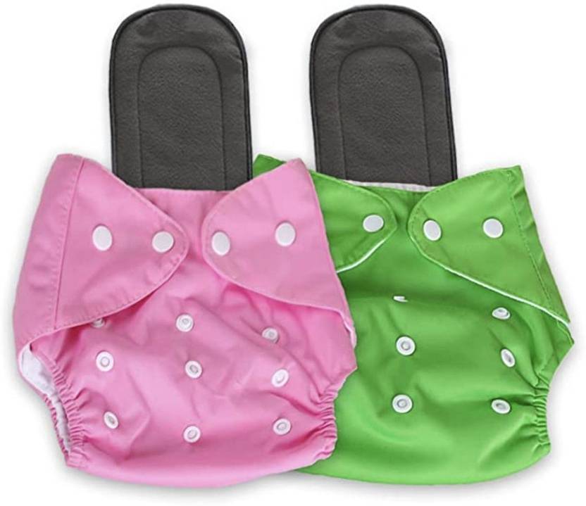 BabePanda Small Cloth Button Diaper Combo - 2 diaper with black insert (pink green)