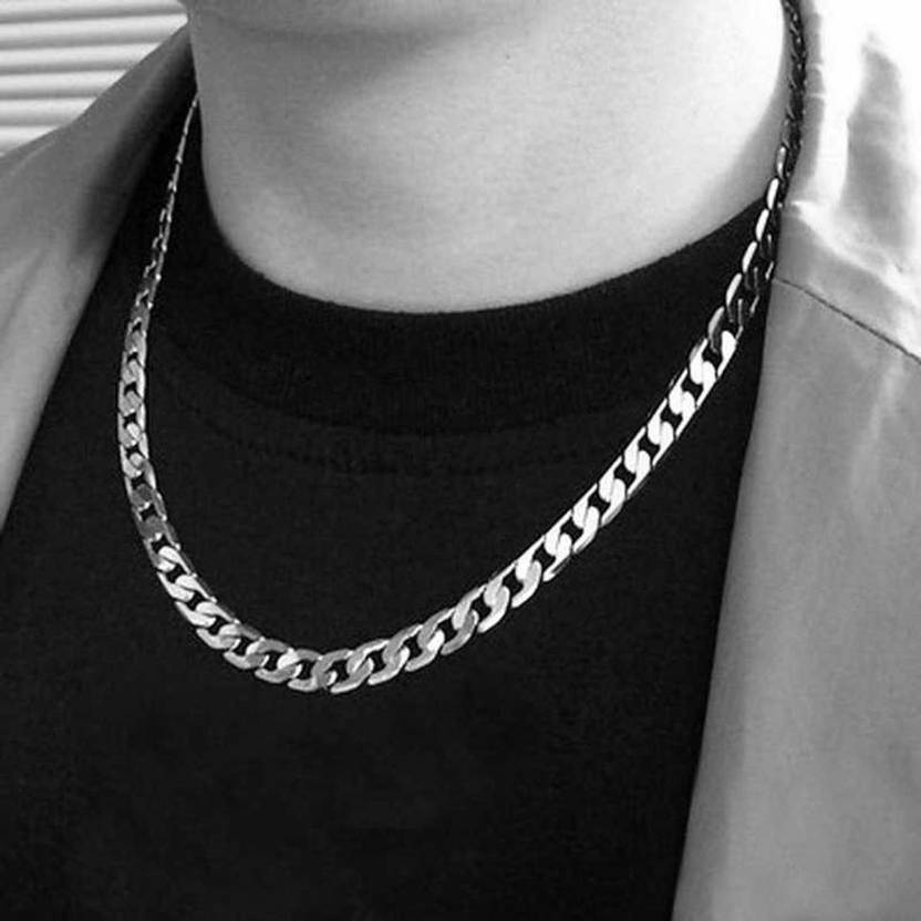 house of common Stylish Silver Chain Interlink Stainless Steel chain for Men And Boys Silver Plated Silver Chain